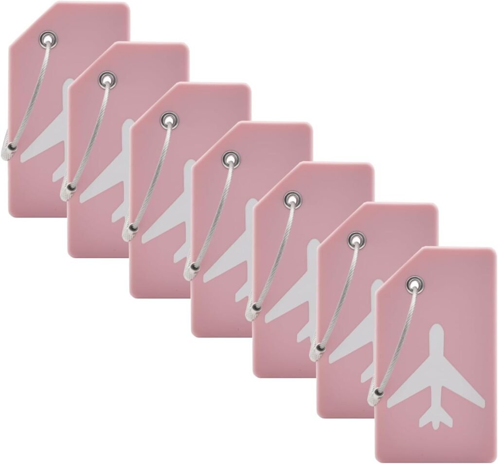 7 Pack Silicone Luggage Tag Baggage Handbag Travel Suitcase Tags with Name ID Card Perfect to Quickly Spot Luggage Suitcase (Pink）