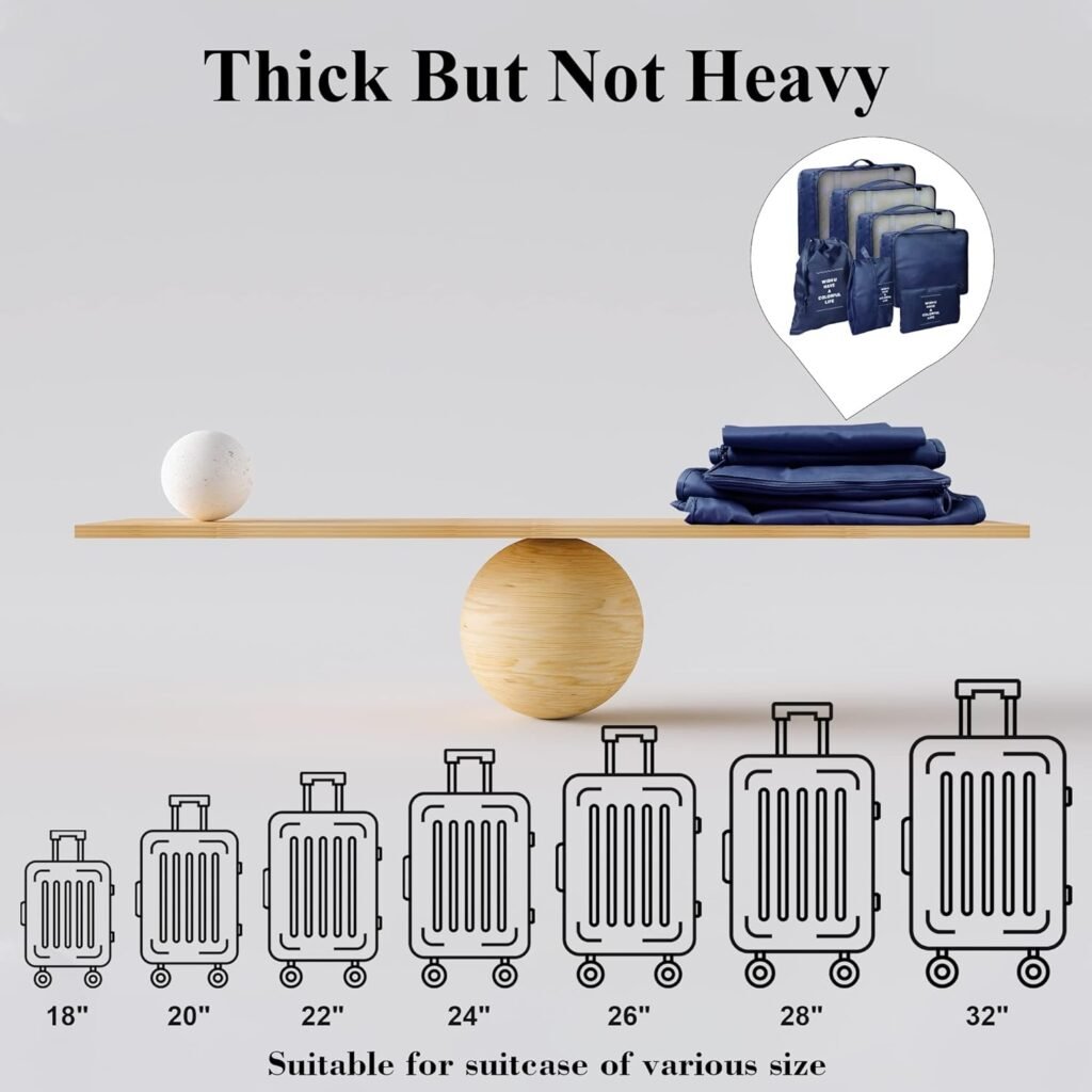 7 Set Packing Cubes for Suitcases,Packing Cubes for Travel Foldable Laundry Bag and Shoe Bag Lightweight Luggage for Women Man (Blue)