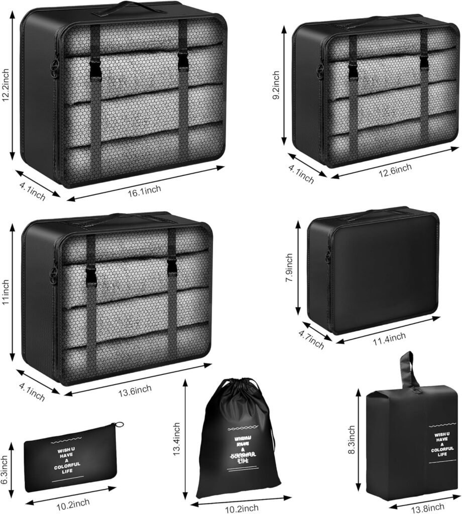 7 Set Packing Cubes for Suitcases,Packing Cubes for Travel Foldable Laundry Bag and Shoe Bag Lightweight Luggage for Women Man (Blue)