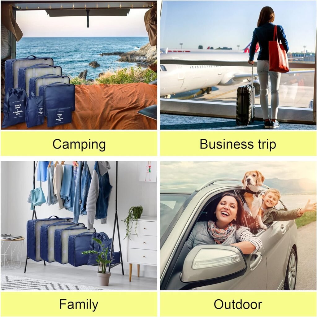 7 Set Packing Cubes for Suitcases,Packing Cubes for Travel Foldable Laundry Bag and Shoe Bag Lightweight Luggage for Women Man (Blue)