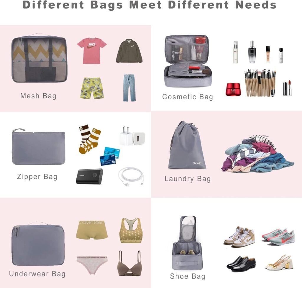 BAGAIL 8 Set Packing Cubes Luggage Packing Organizers for Travel Accessories