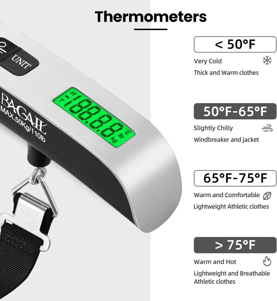 BAGAIL Digital Luggage Scale, 110lbs Hanging Baggage Scale with Backlit LCD Display, Portable Suitcase Weighing Scale, Travel Luggage Weight Scale with Hook, Strong Straps for Travelers