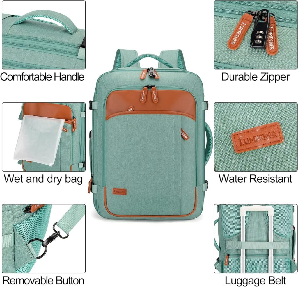 Carry on Travel Backpack, Extra Large 40L Flight Approved for Men  Women,Expandable Large Suitcase With 4 Packing Cubes,Water Resistant Luggage Daypack Business Weekender Bag,Grey