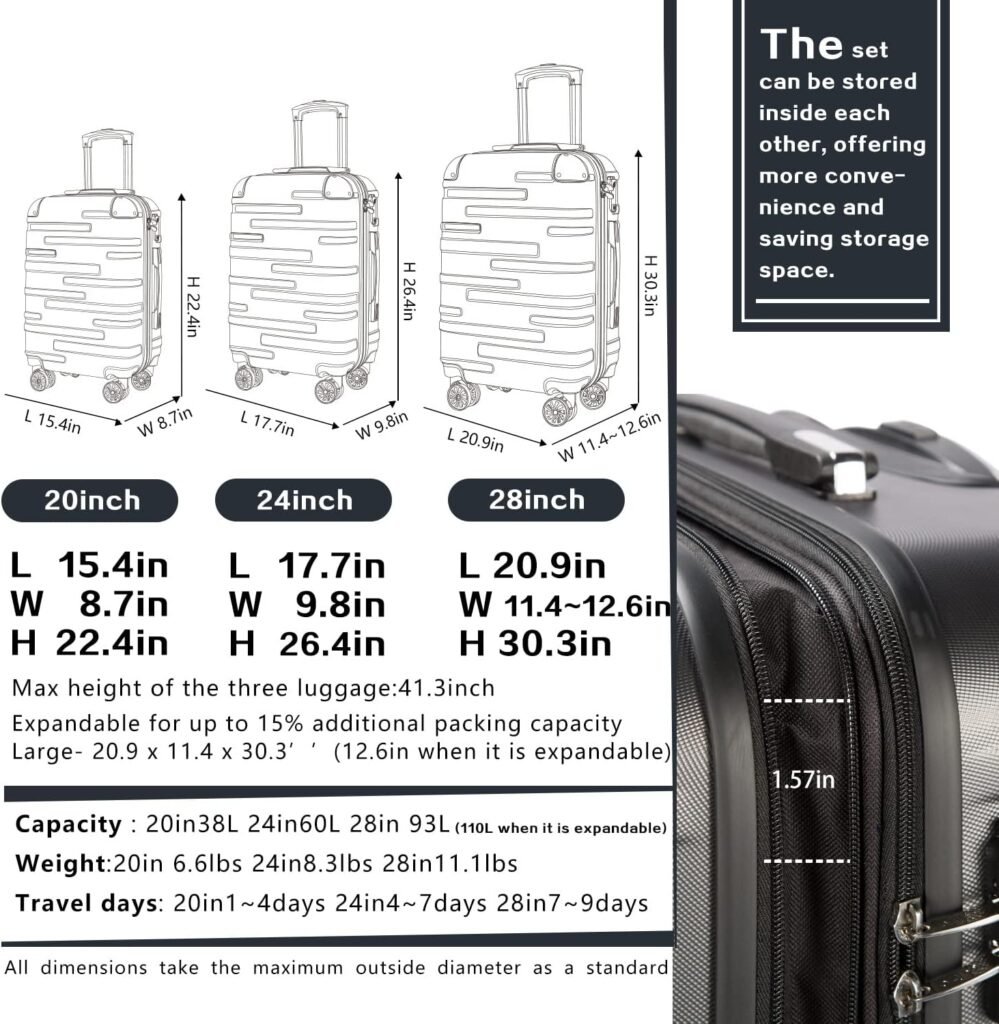 Coolife Luggage Expandable(only 28) Suitcase 3 Piece Set with TSA Lock Spinner 20in24in28in (sliver) Coolife Luggage Expandable(only 28) Suitcase 3 Piece Set with TSA Lock Spinner 20in24in28in (sliver)