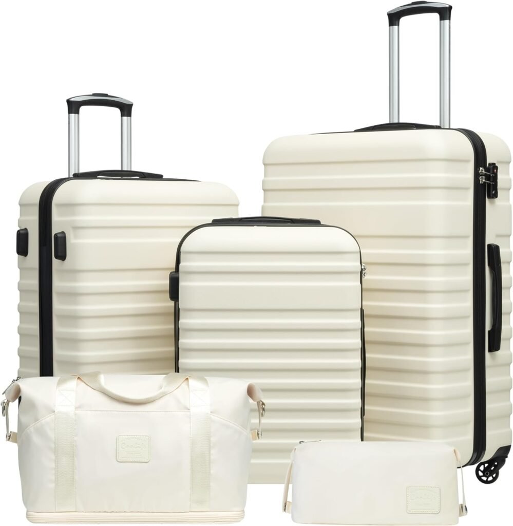 Coolife Suitcase Set 3 Piece Carry On Hardside Luggage with TSA Lock Spinner Wheels (White, S(20in))