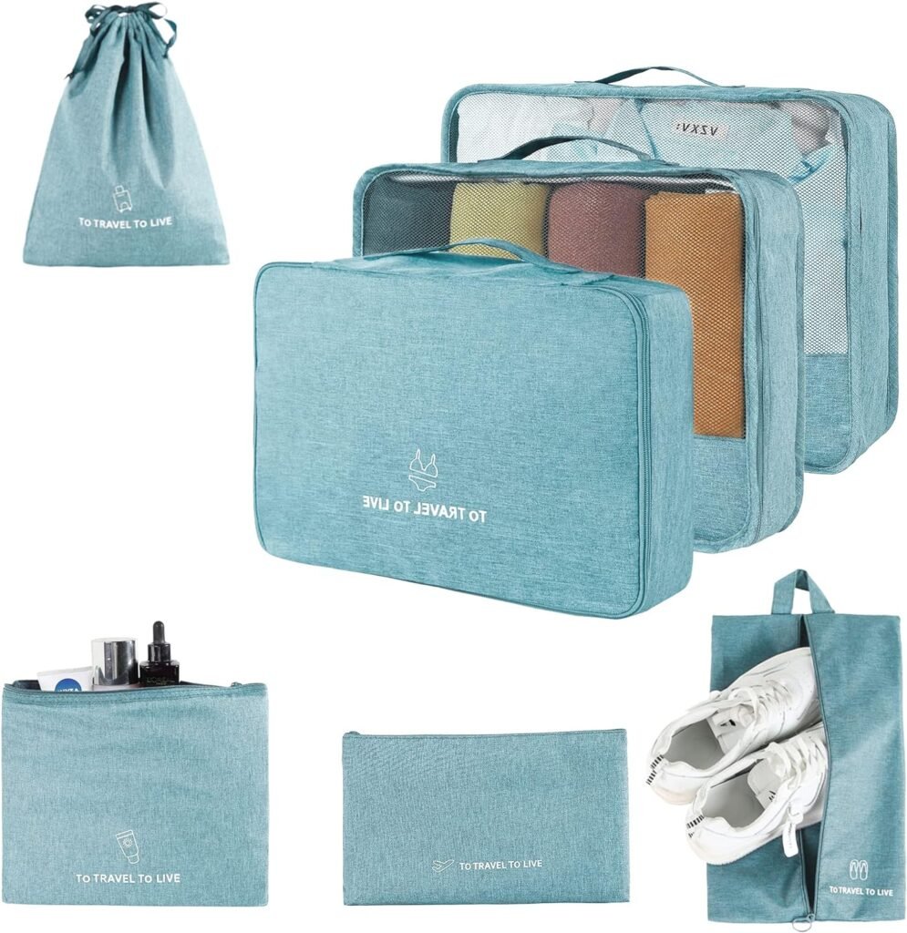 FOREMS 7 Set Packing Cubes Travel Luggage Organizers With Laundry Bag,Shoe Bag And Toitetrybag,Lightweight Luggage For Carry On Suitcase