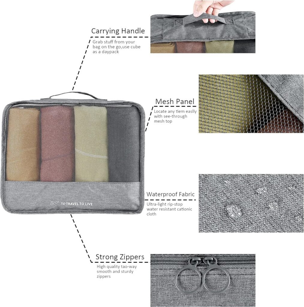 FOREMS 7 Set Packing Cubes Travel Luggage Organizers With Laundry Bag,Shoe Bag And Toitetrybag,Lightweight Luggage For Carry On Suitcase