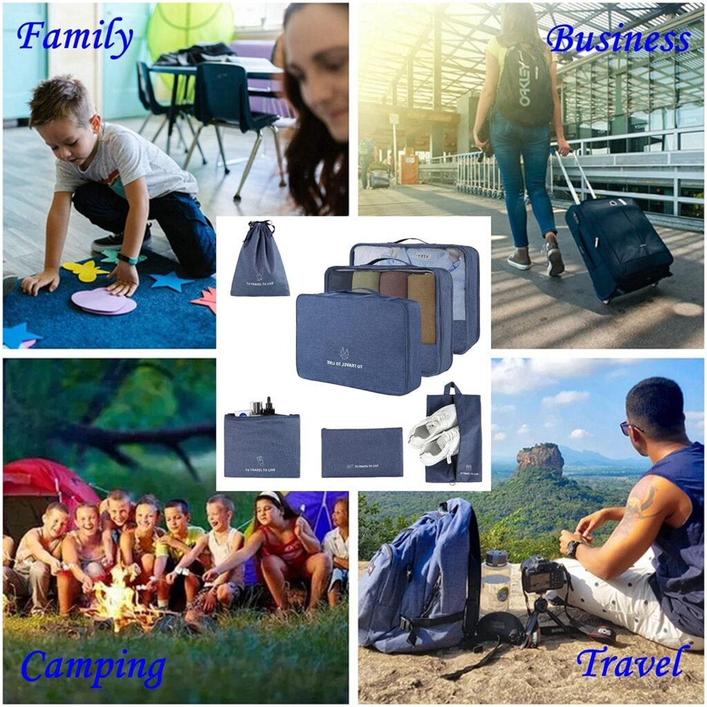 FOREMS 7 Set Packing Cubes Travel Luggage Organizers With Laundry Bag,Shoe Bag And Toitetrybag,Lightweight Luggage For Carry On Suitcase