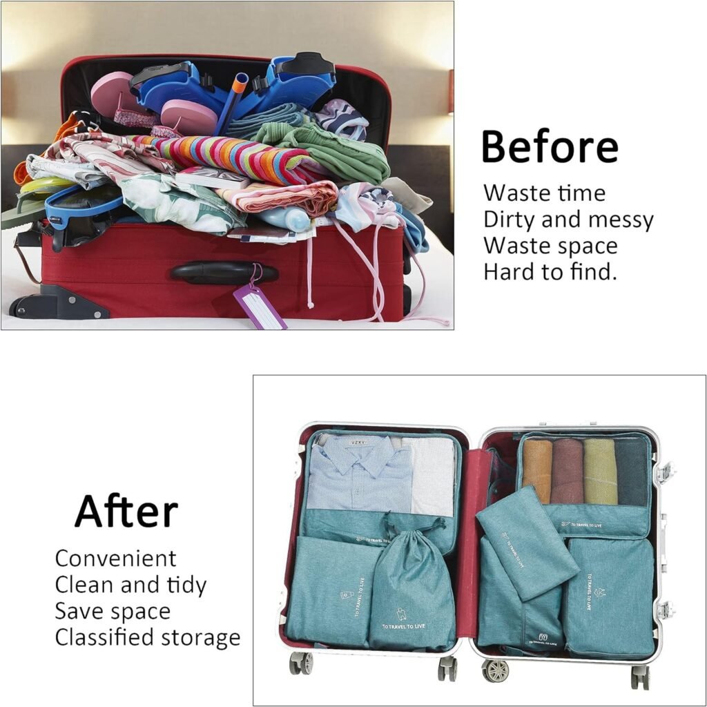 FOREMS 7 Set Packing Cubes Travel Luggage Organizers With Laundry Bag,Shoe Bag And Toitetrybag,Lightweight Luggage For Carry On Suitcase