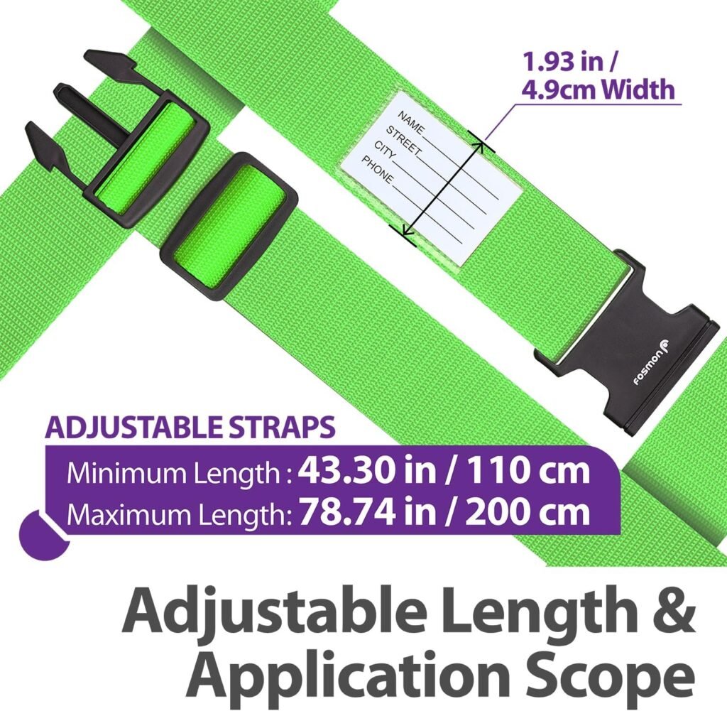Fosmon Luggage Straps for Suitcases (2 Pack), Travel Belts with Adjustable Strap, Buckle and Identifiers, Luggage Connector Luggage Wrap, Essential Luggage Accessories for Travel Cruise (Green)