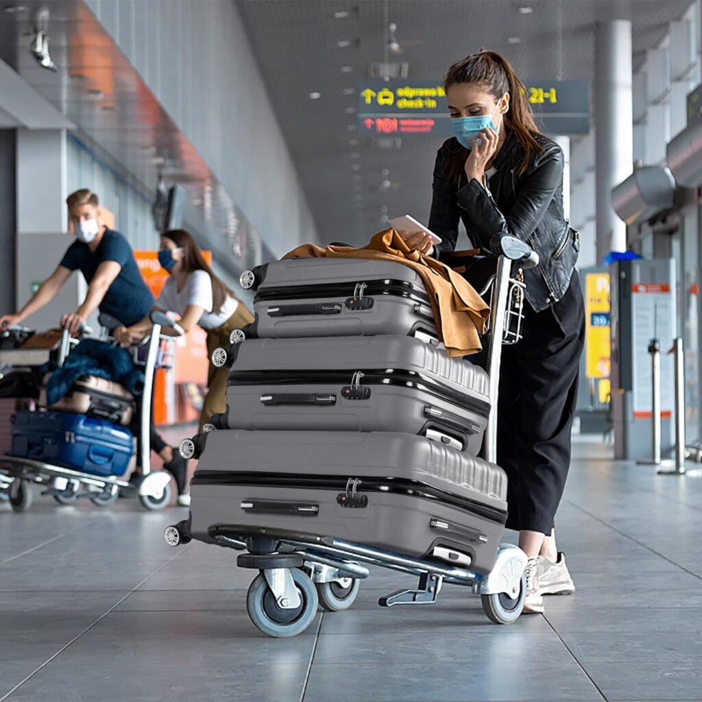 Karl home Luggage Set of 3 Hardside Carry on Suitcase Sets with Spinner Wheels  TSA lock, Portable Lightweight ABS Luggages for Travel, Business - Navy Blue (20/24/28)