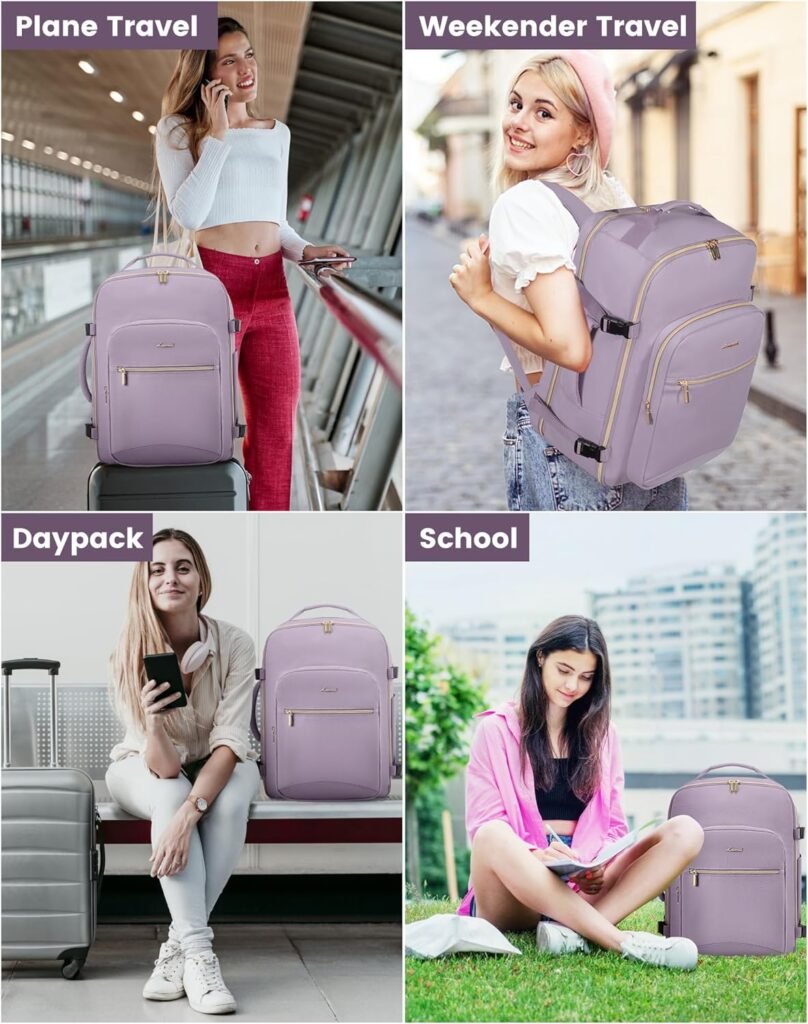 LOVEVOOK Travel Backpack Women, Flight Approved Carry On with 17.3inch Laptop Compartment, Personal Item with 3 Packing Cubes, Perfect for College, Hiking, Overnight - Beige