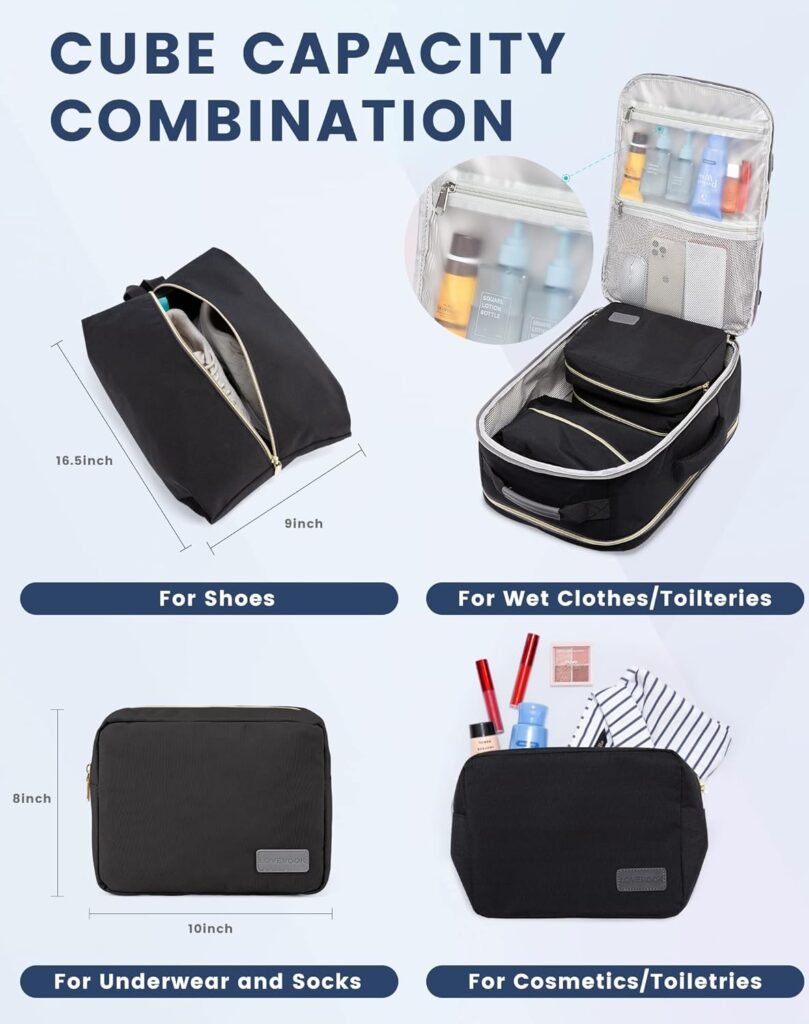 LOVEVOOK Travel Backpack Women, Flight Approved Carry On with 17.3inch Laptop Compartment, Personal Item with 3 Packing Cubes, Perfect for College, Hiking, Overnight - Beige