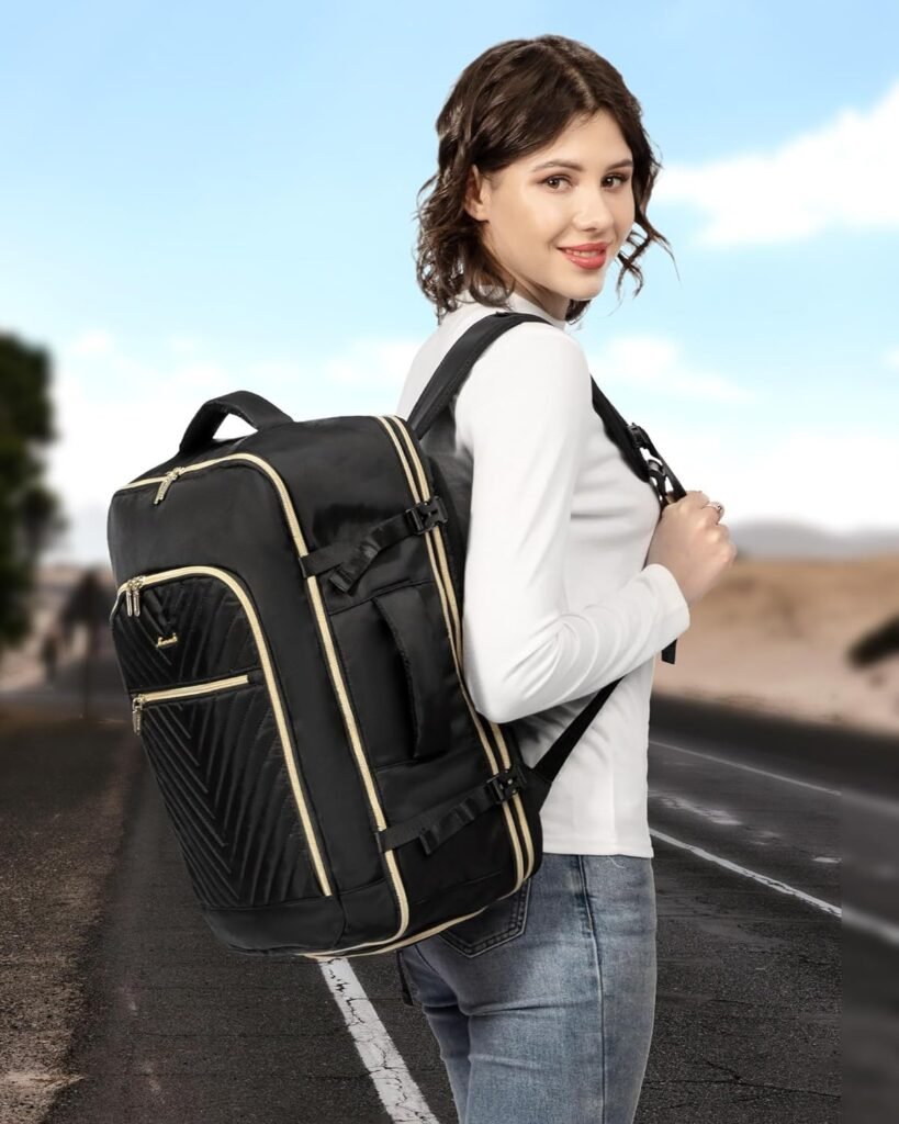 LOVEVOOK Travel Backpack,Quilted Expandable Carry On Backpack Flight Approved with Toiletry Bag,Large Women Waterproof Backpack Fit 17.3 Inch with USB Charging Port Shoes Compartment