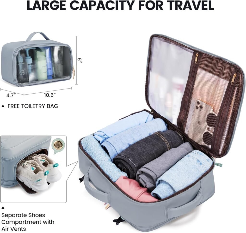 LOVEVOOK Travel Backpack,Quilted Expandable Carry On Backpack Flight Approved with Toiletry Bag,Large Women Waterproof Backpack Fit 17.3 Inch with USB Charging Port Shoes Compartment