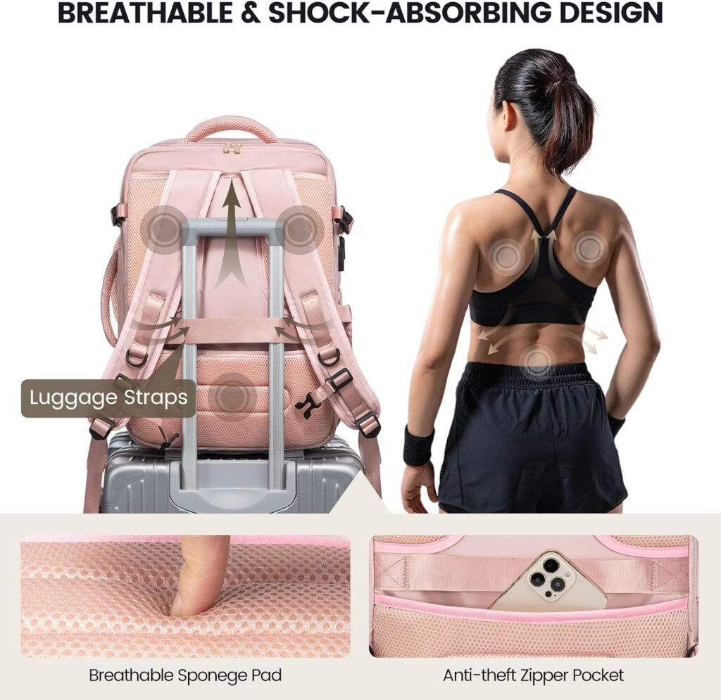 LOVEVOOK Travel Backpack,Quilted Expandable Carry On Backpack Flight Approved with Toiletry Bag,Large Women Waterproof Backpack Fit 17.3 Inch with USB Charging Port Shoes Compartment