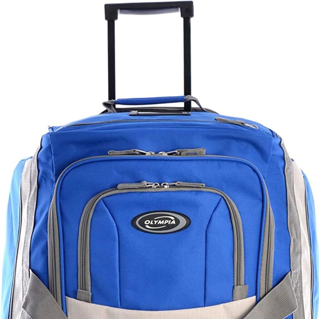 Olympia 33 Inch 8 Pocket U Shaped Rolling Polyester Duffel Luggage Bag Suitcase with Push Button Hide Away Retractable Handle, Black