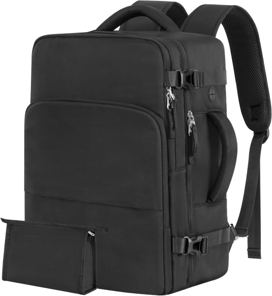 Rinlist Backpack for Men Women, Black Backpack for Traveling on Airplane, Weekender Carry on Backpack Bag, Personal Item Backpack Flight-approved Rinlist Backpack for Men Women, Black Backpack for Traveling on Airplane, Weekender Carry on Backpack Bag, Personal Item Backpack Flight-approved