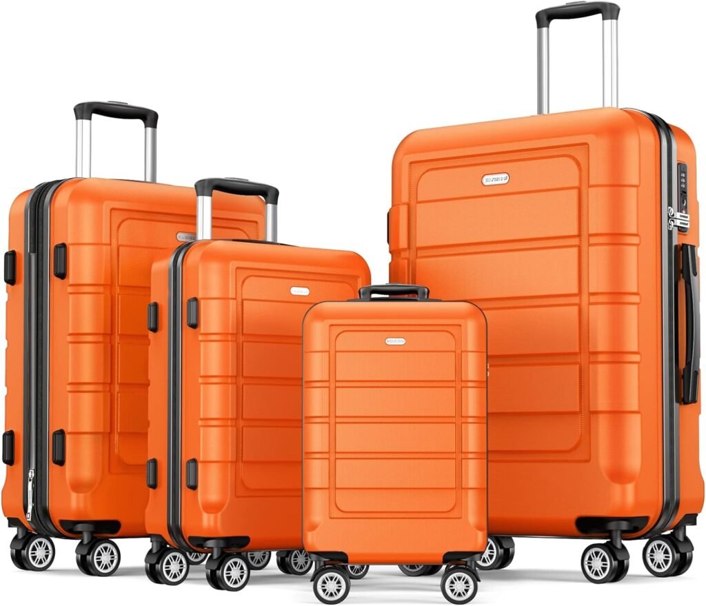 SHOWKOO Luggage Sets Expandable PC+ABS Durable Suitcase Sets Double Wheels TSA Lock 4 Piece Luggage Set Orange