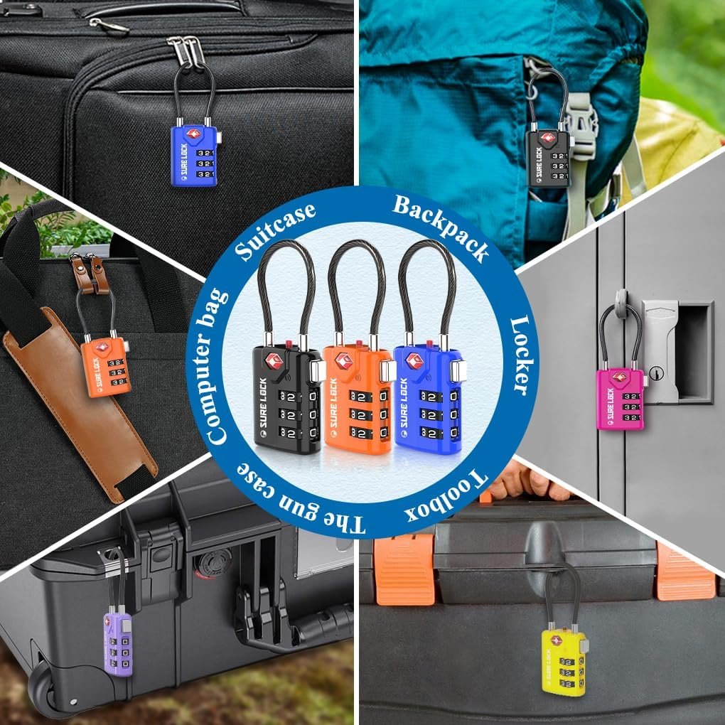 SURE LOCK TSA Compatible Travel Luggage Locks, Inspection Indicator, Easy Read Dials TSA Approved with Zinc Alloy SURE LOCK TSA Compatible Travel Luggage Locks, Inspection Indicator, Easy Read Dials TSA Approved with Zinc Alloy