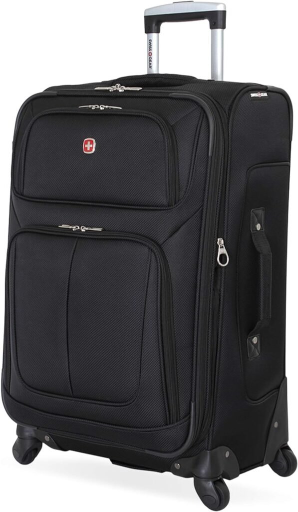SwissGear Sion Softside Expandable Roller Luggage, Black, Checked-Medium 25-Inch