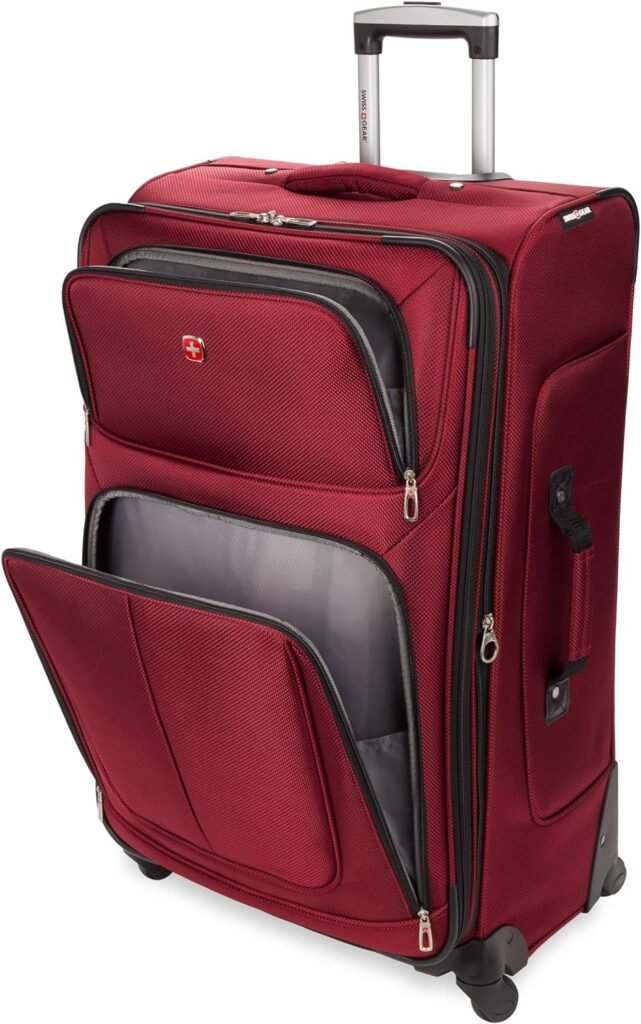 SwissGear Sion Softside Expandable Roller Luggage, Black, Checked-Medium 25-Inch