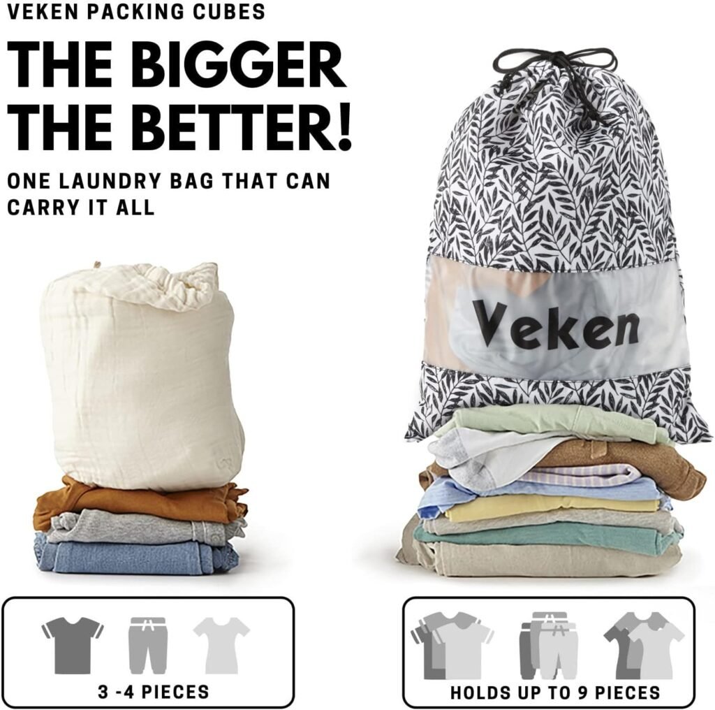 Veken 8 Set Packing Cubes for Suitcases, Travel Bag Organizers for Carry on Luggage, Suitcase Organizer Bags Set for Travel Essentials Travel Accessories in 4 Sizes(Extra Large, Large, Medium, Small)