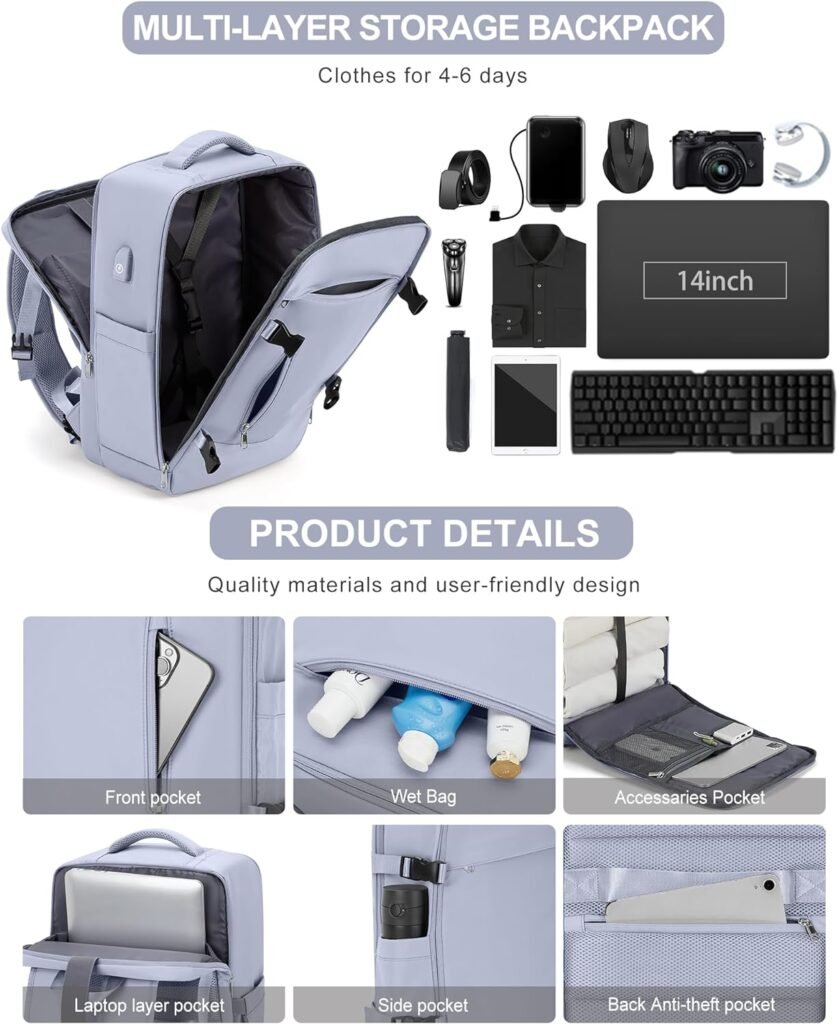 VGCUB Carry on Backpack,Large Travel Backpack for Women Men Airline Approved Gym Backpack Business Laptop Daypack