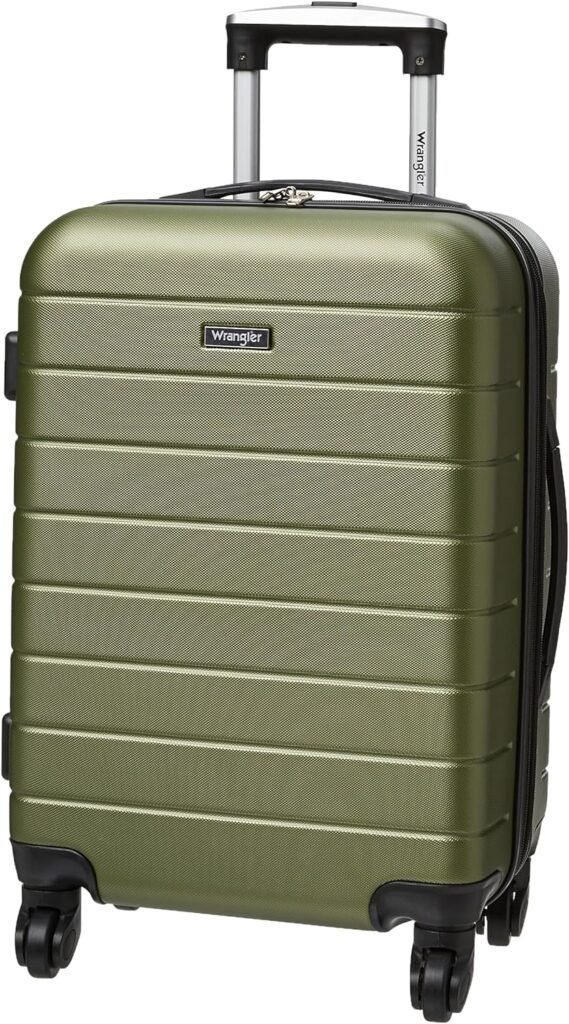Wrangler Smart Luggage Set with Cup Holder and USB Port, Olive Green, 20-Inch Carry-On