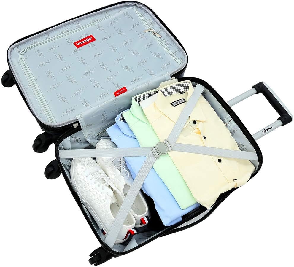 Wrangler Smart Luggage Set with Cup Holder and USB Port, Olive Green, 20-Inch Carry-On