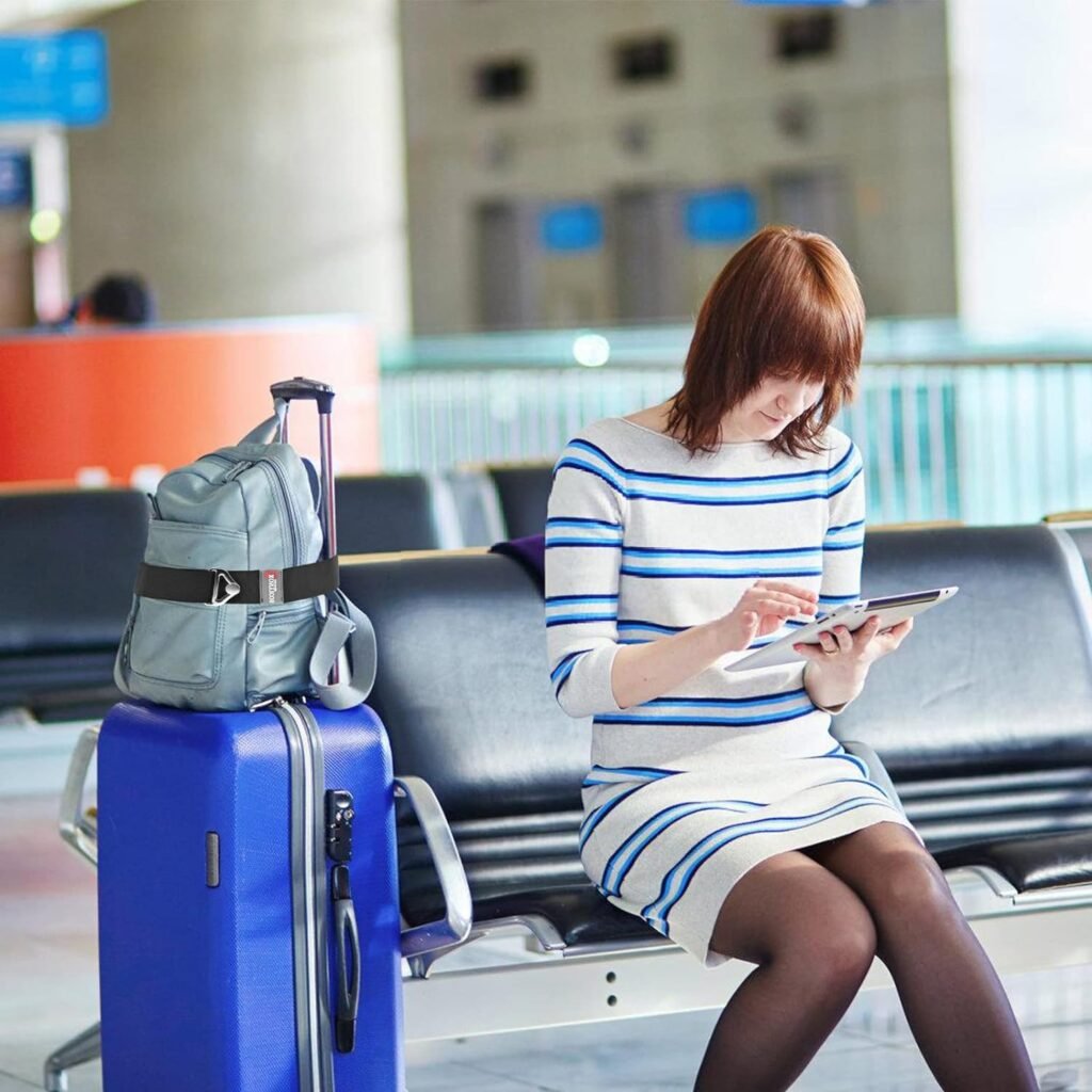 XonyiCos 2-in-1 Adjustable Travel Belt Luggage Straps Over Handle with Alloy Buckle Straps for Suitcases Add a Bag-Airport Travel Accessories for Women  Men (Black)