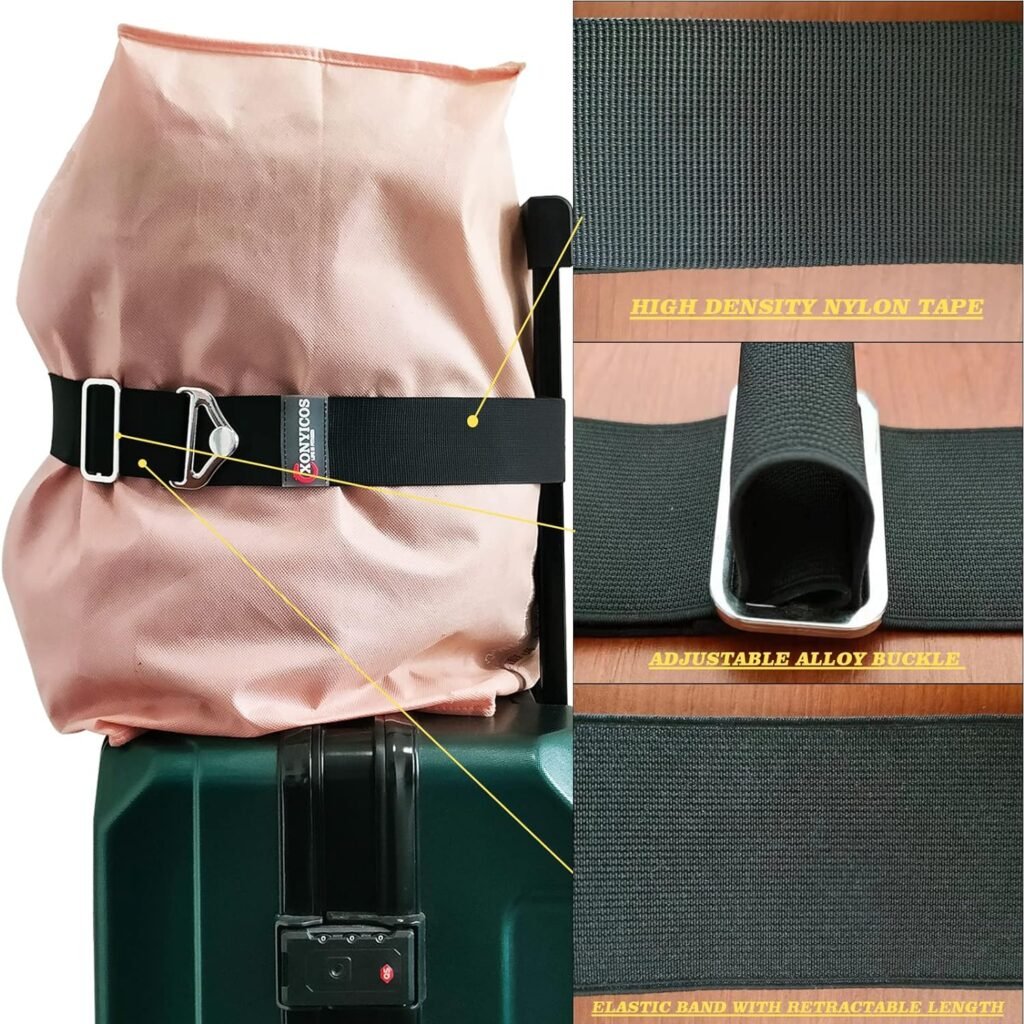 XonyiCos 2-in-1 Adjustable Travel Belt Luggage Straps Over Handle with Alloy Buckle Straps for Suitcases Add a Bag-Airport Travel Accessories for Women  Men (Black)