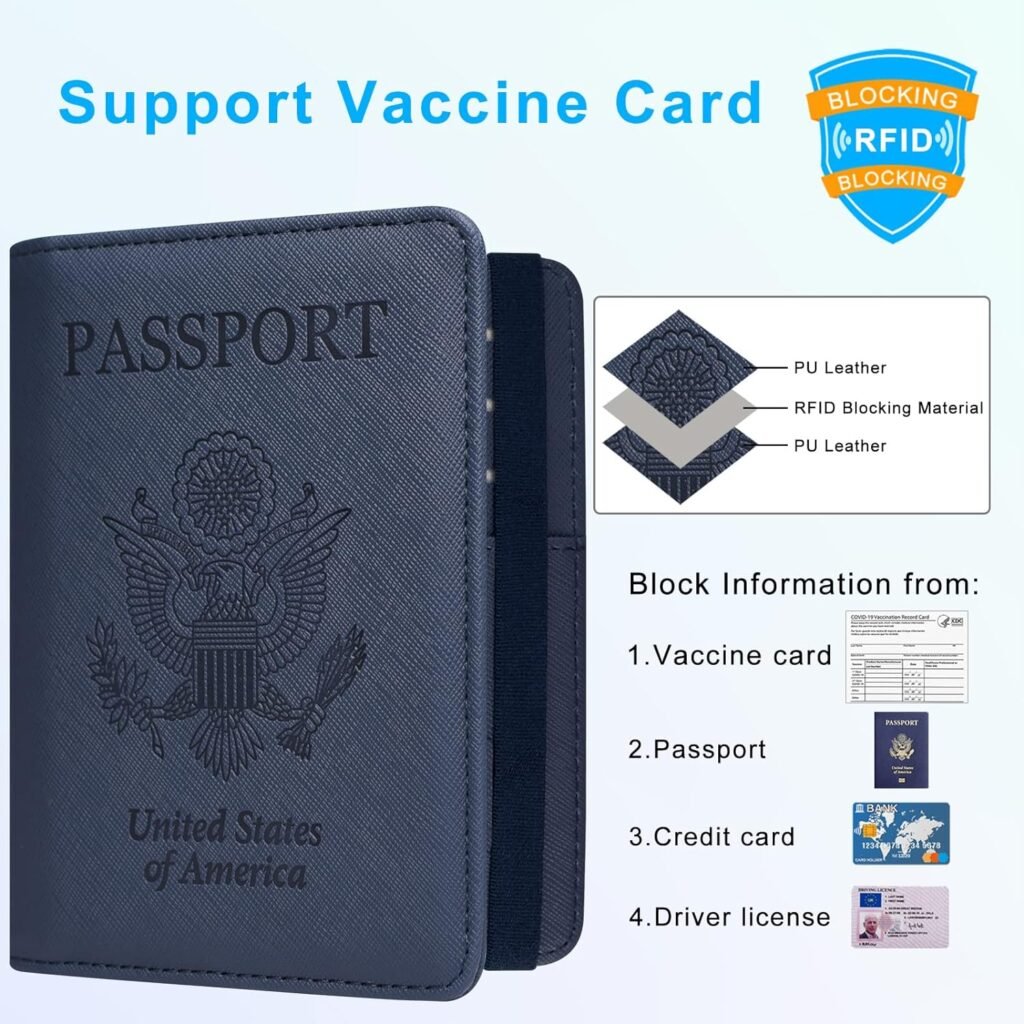 ACdream Passport and Vaccine Card Holder Combo, Cover Case with CDC Vaccination Card Slot, Leather Travel Documents Organizer Protector, with RFID Blocking, for Women and Men,