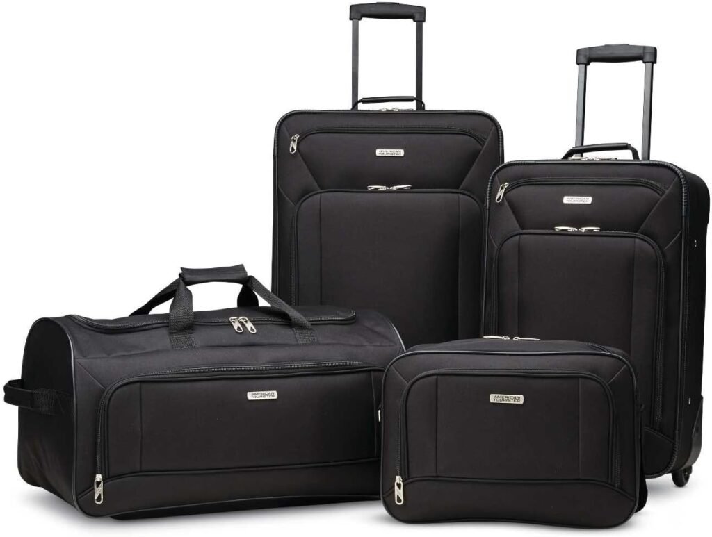 American Tourister Fieldbrook XLT Softside Upright Luggage, Black, 4-Piece Set (BB/WD/21/25 UP)