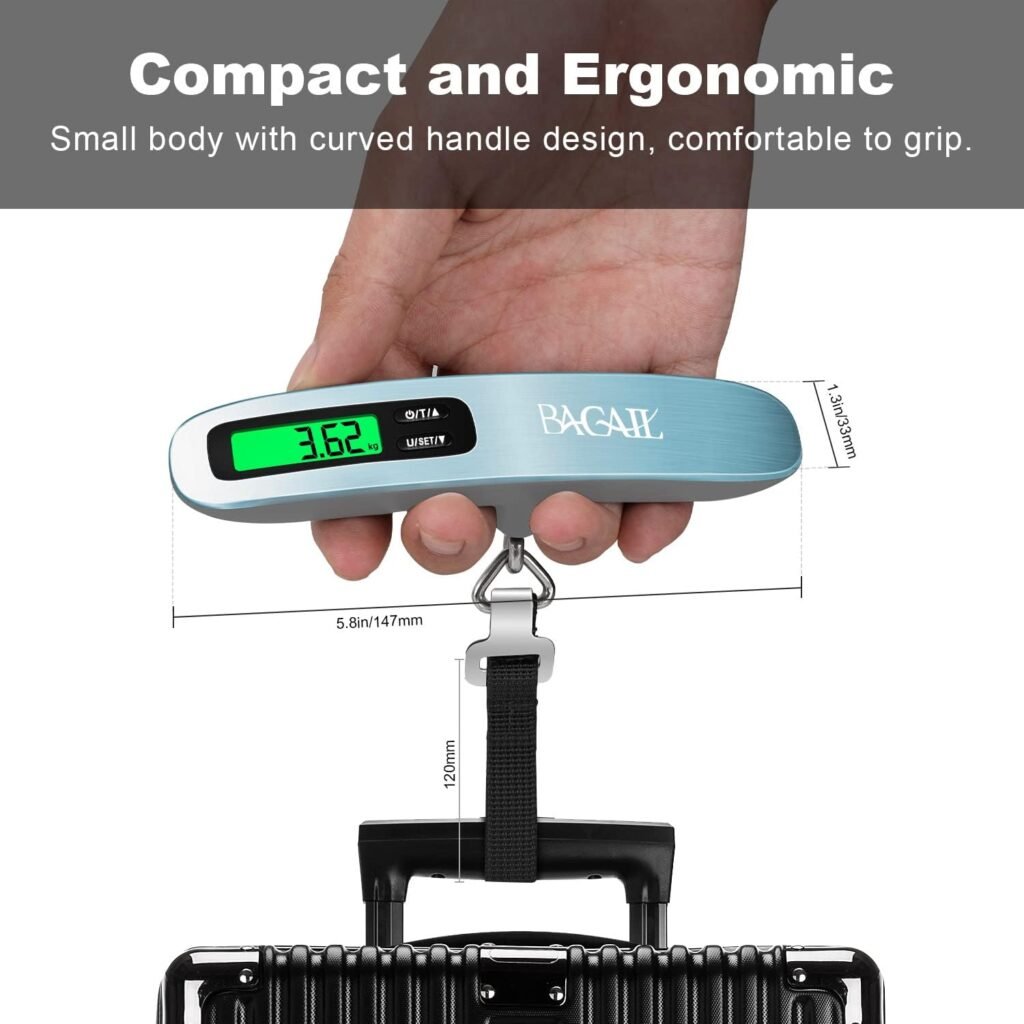 BAGAIL Digital Luggage Scale, 110lbs Hanging Baggage Scale with Backlit LCD Display, Portable Suitcase Weighing Scale, Travel Luggage Weight Scale with Hook, Strong Straps for Travelers