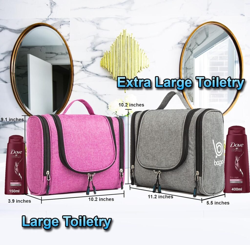 bago Travel Toiletry Bag for Women and Men - Large Waterproof Hanging Large Toiletry Bag for Bathroom and Travel Bag for Toiletries Organizer -Travel Makeup Bag
