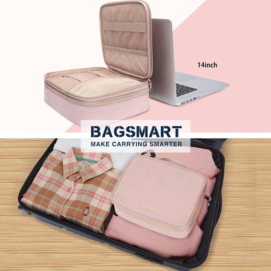 BAGSMART Electronic Organizer,Large Double Layer Travel Bag for Women,Electronics Accessories Storage Cases for iPad,Cables,Chargers,Hard Drive,Game Cards,Gift for Her