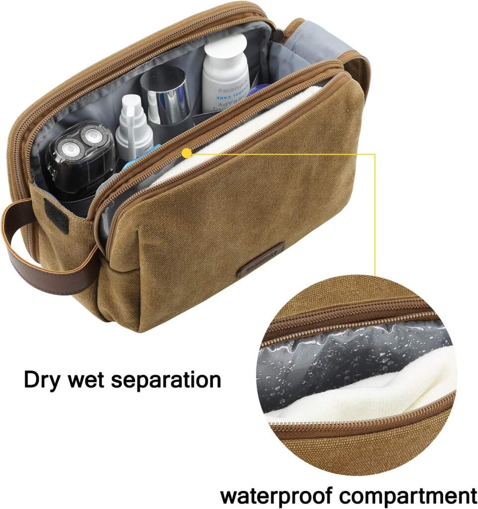 BAGSMART Toiletry Bag for Men, Canvas Travel Toiletry Organizer Dopp Kit Water-resistant Shaving Bag for Toiletries Accessories,Grey-Medium