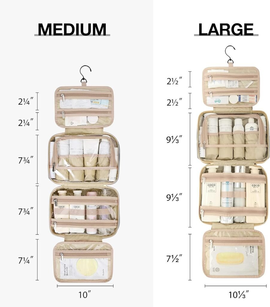 BAGSMART Toiletry Bag Hanging Travel Makeup Organizer with TSA Approved Transparent Cosmetic Bag Makeup Bag for Full Sized Toiletries, Medium-Black