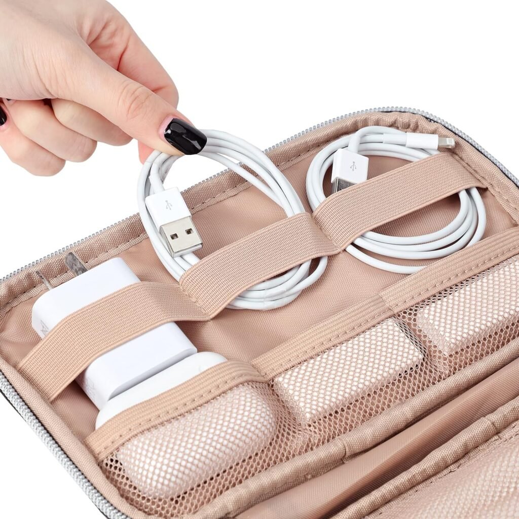 BELALIFE Electronics Organizer Travel Case, Cord Organizer for Daily Travel, Cable Pouch for Cord, Charger, Phone, Earphone, Hard Drive, USB, SD Card and Electronic Accessories, Pink