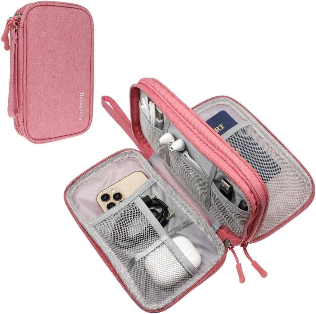 Bevegekos Travel Cables Organizer Accessories Pouch Tech Cords Case for Electronics  Essentials (Medium, Dark Pink)