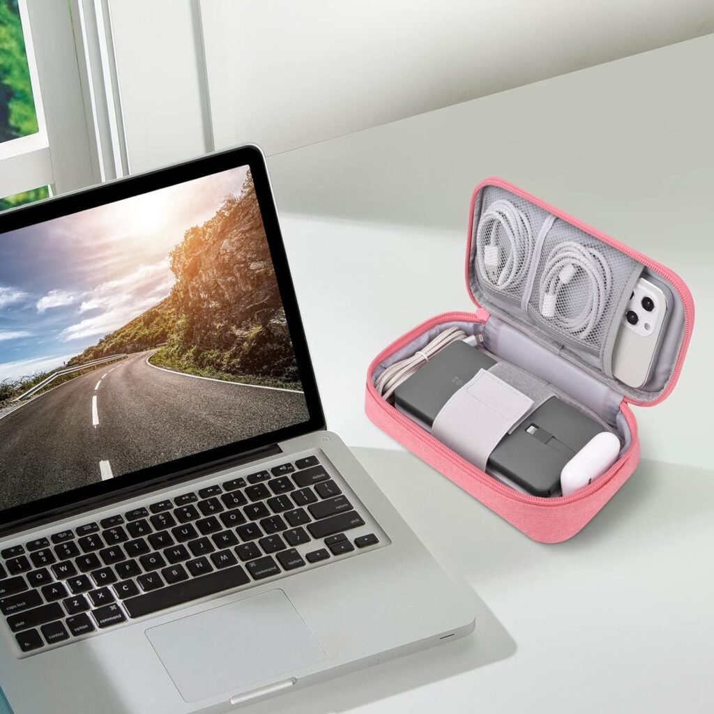 Bevegekos Travel Cables Organizer Accessories Pouch Tech Cords Case for Electronics  Essentials (Medium, Dark Pink)