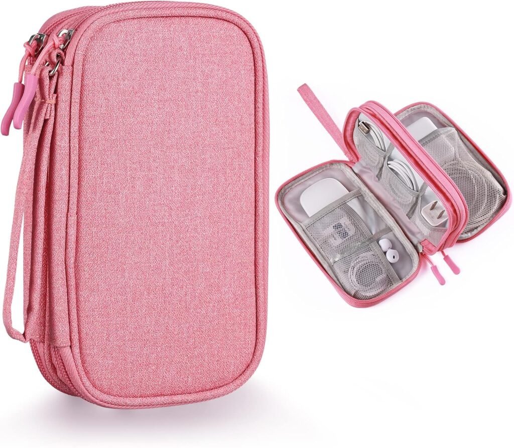 Bevegekos Travel Essentials for Women, Cord Organizer Storage Case Bag for Airplane Accessories  Tech Electronics (Small, Pink)