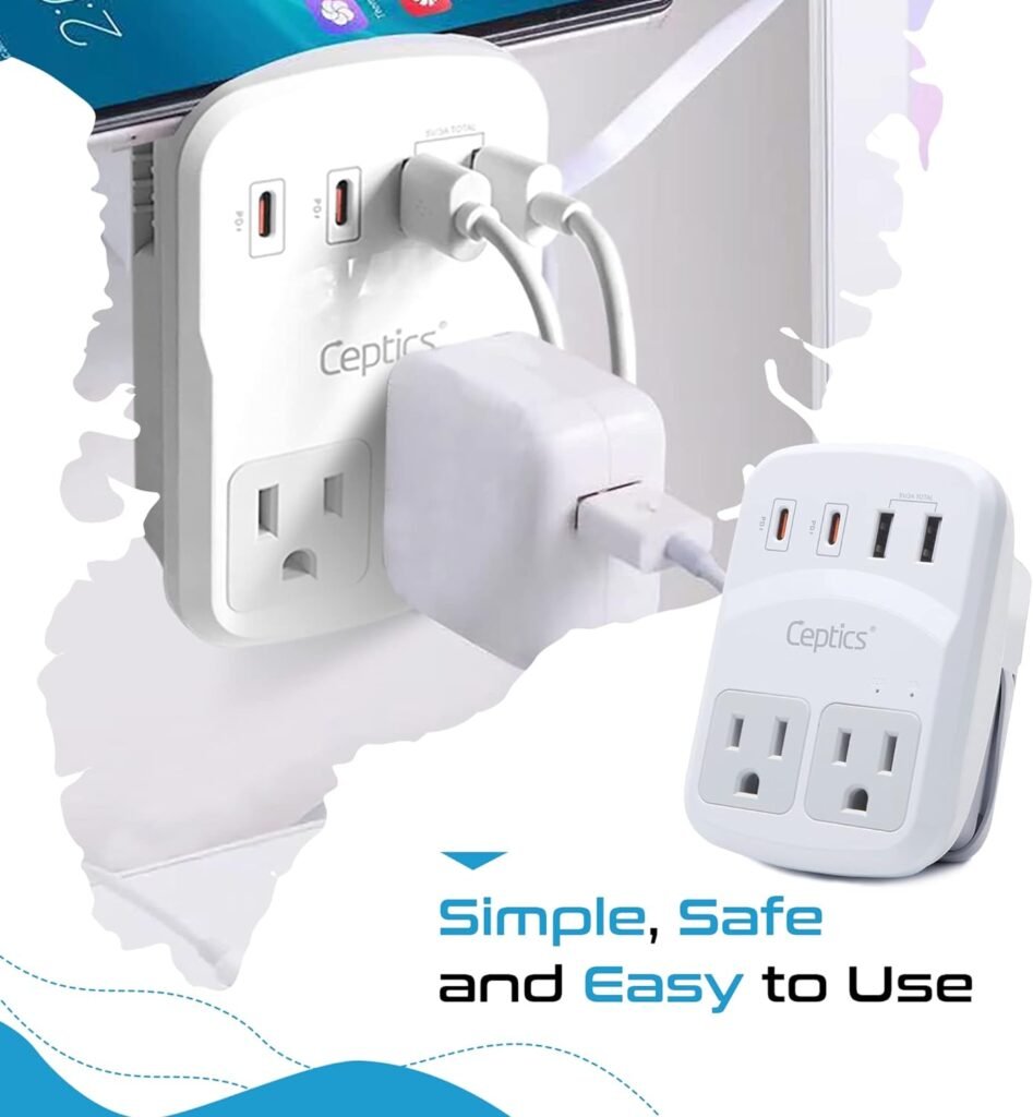 Ceptics World Travel Adapter Kit 2 USB-A, USB-C US Outlets, 20W/QC 18W Power Delivery, Surge Protection, SWADAPT Compatible for Europe, UK, China, Australia, Japan Perfect Laptop (WPS-5B)