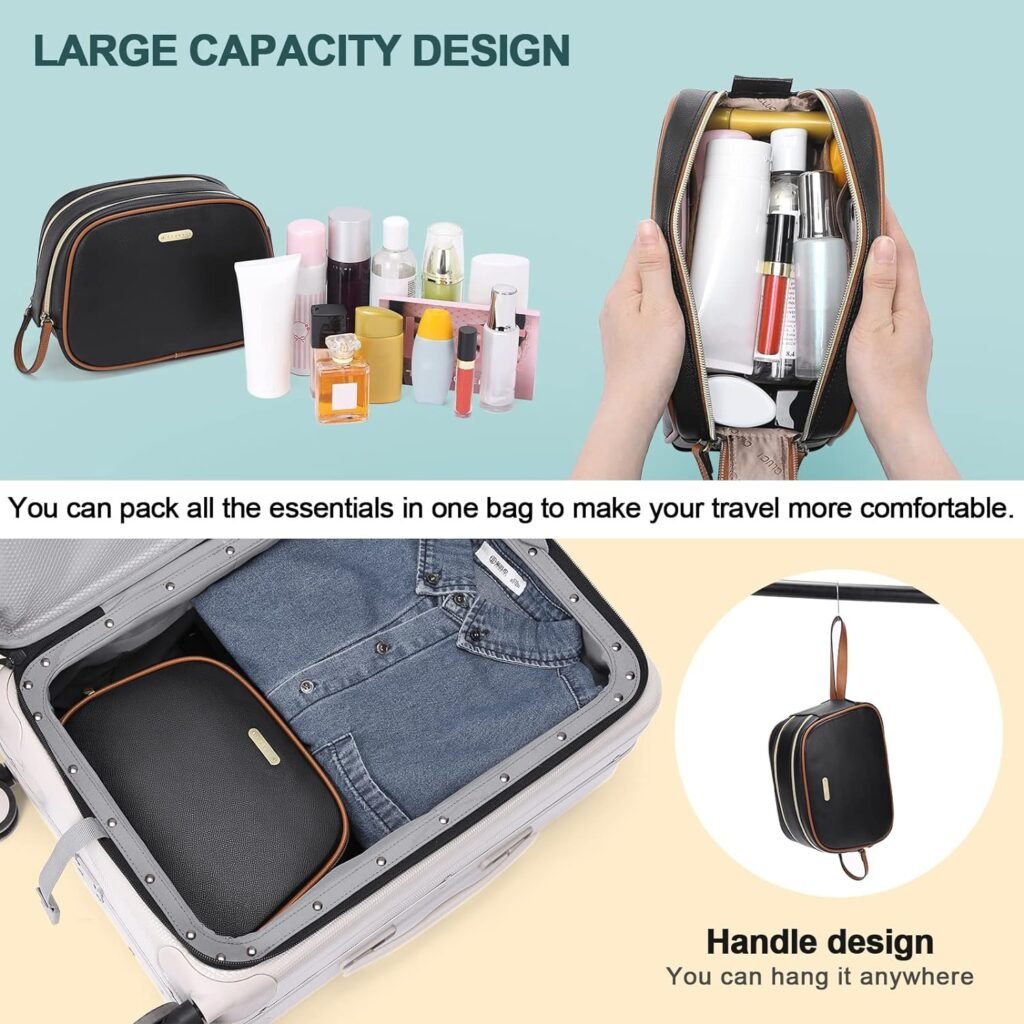 CLUCI Toiletry Bag Travel Bag with Hanging Hook Leather Makeup Cosmetic Bag Travel Organizer for Accessories Shampoo Container Toiletries