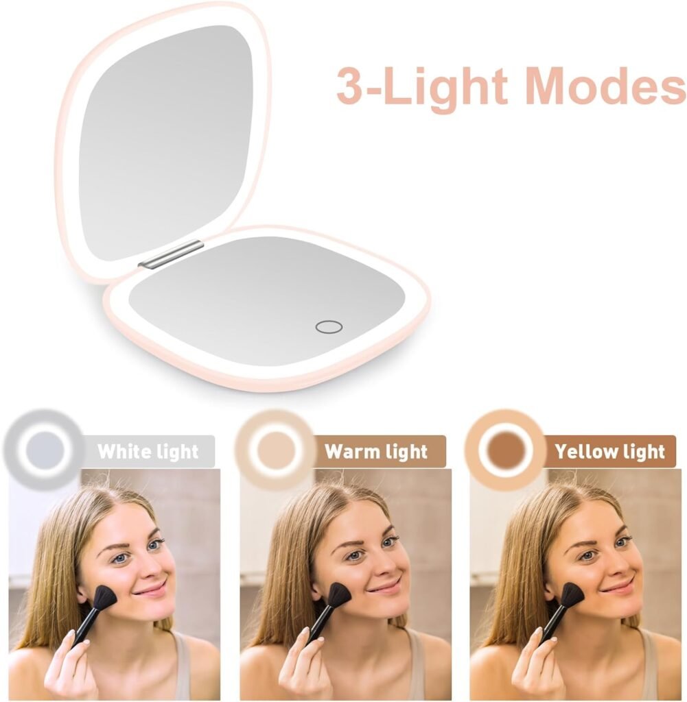 deweisn Compact Mirror, Lighted Travel Makeup Mirror with 1X/10X Magnifying Double Sided Dimmable Portable Pocket for Handbag and Pocket, USB Charging(White)