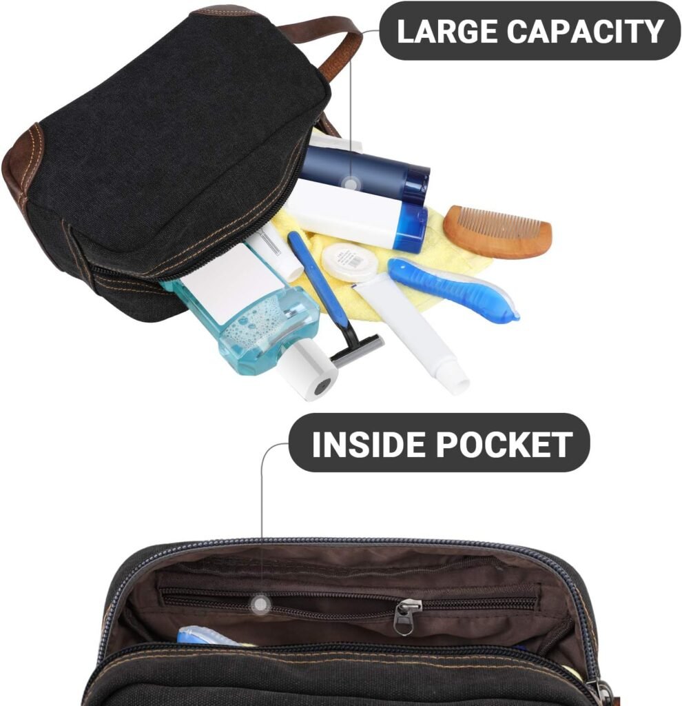 emissary Travel Toiletry Bag for Men, Leather and Canvas Toiletry Bags, Dopp Kit for Men, Travel Bathroom Bag Mens Shaving Kit, Travel Kit Small Bag for Men, Shaving Bag for Travel Accessories (Gray)