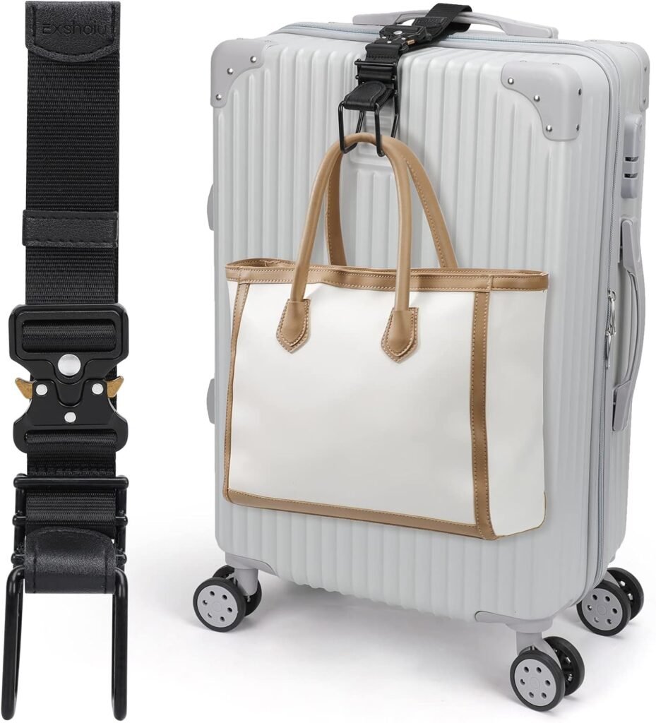Exshoiu Luggage Hook Strap, J Hook for Luggage Strap Flight Attendant with Hands Free, Adjustable Travel Luggage Straps for Add a Bag Hook