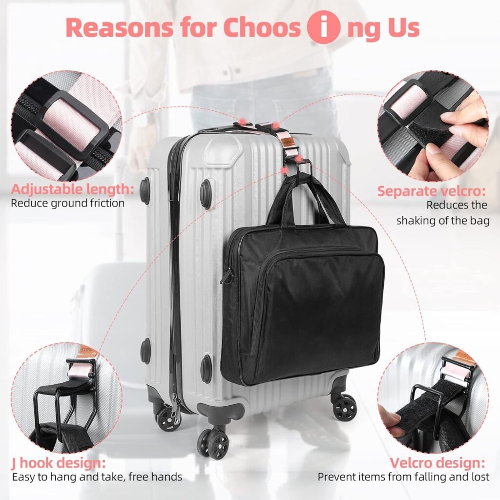 Exshoiu Luggage Hook Strap, J Hook for Luggage Strap Flight Attendant with Hands Free, Adjustable Travel Luggage Straps for Add a Bag Hook
