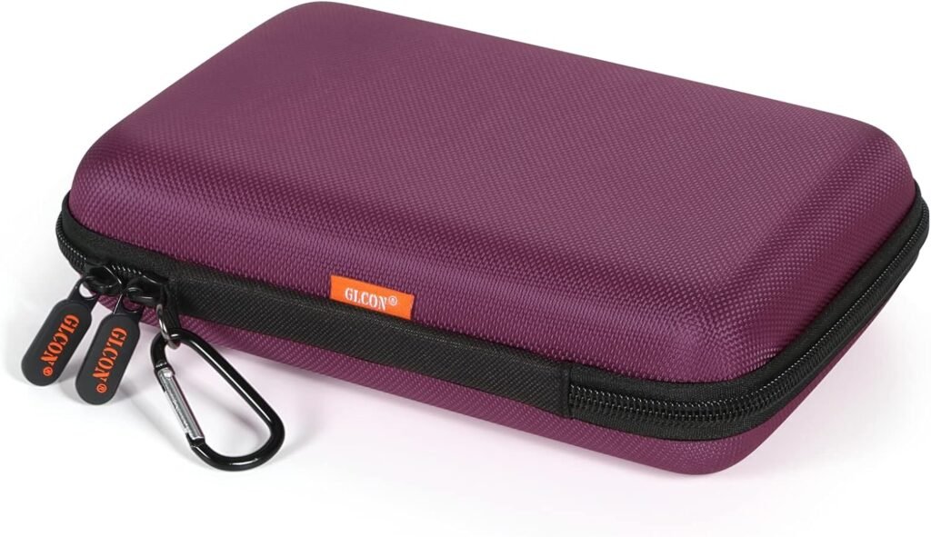 GLCON Deep Purple Carrying Case Hard Storage Case Electronics Organizer Tech Pouch for Hard Drive, Power Bank, Cell Phone, Charger Enclosure - Portable Travel Case Bag with Carabiner
